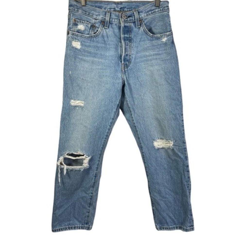 Levi’s® 501 Women’s distressed Jean Size 27 Color Blue Wash - Picture 2 of 14